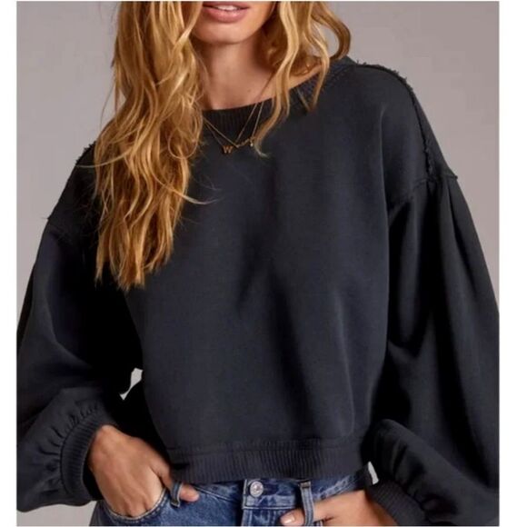 Anthropologie Pilcro Gray Open Back Tie Distressed Sweatshirt Boho Modern Casual - Picture 3 of 16